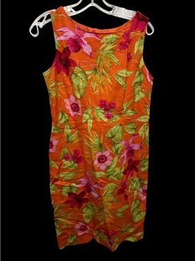 Miss dorby Tropical Floral print Sleeveless Dress beaded accents size 6 P